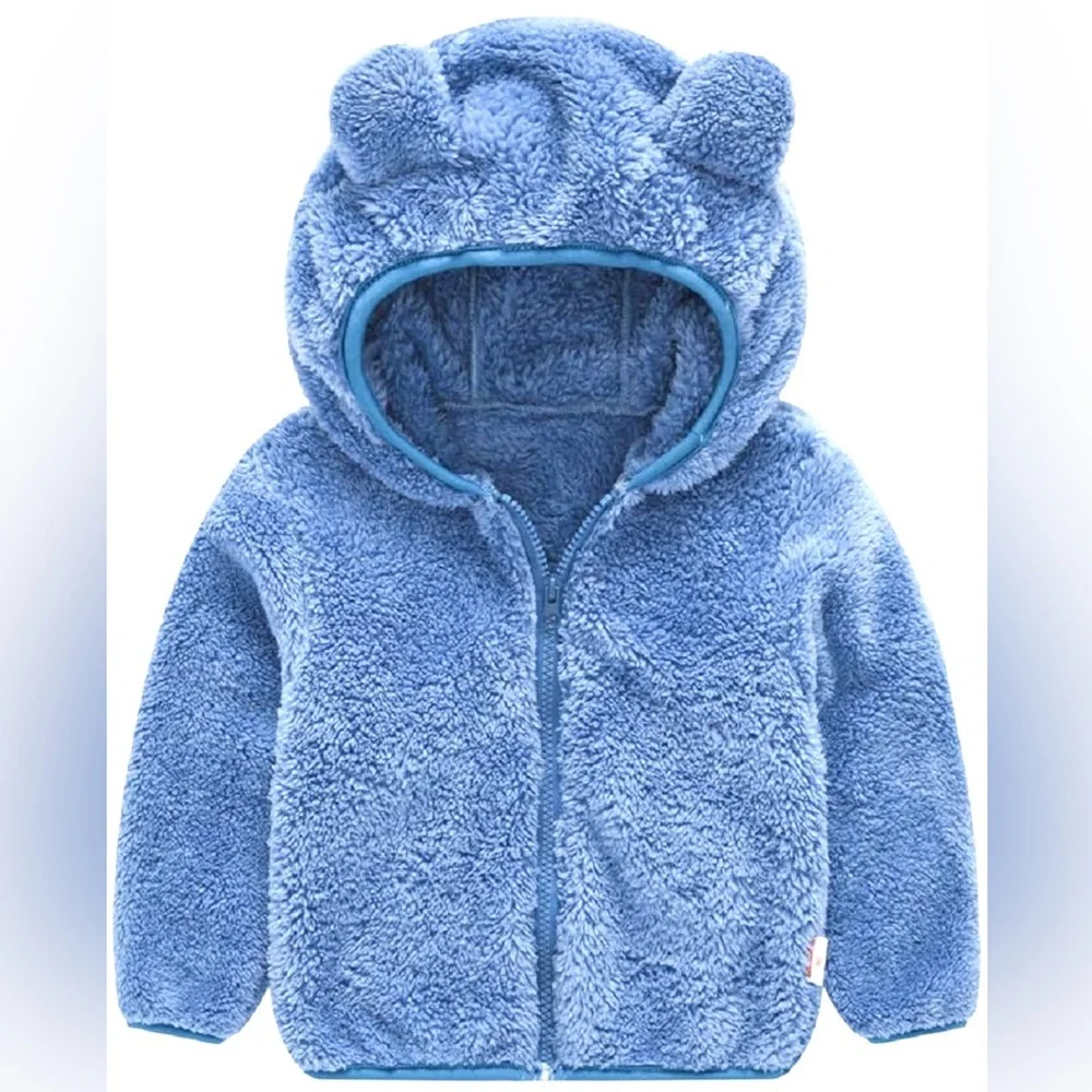 Bear Ears Hoodie Fuzzy Cozy Sweatshirt Jacket Blue 80 cm